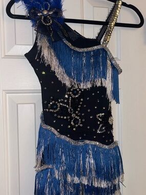 Navy and Royal Blue/White Fringe Sequin Dance Costume